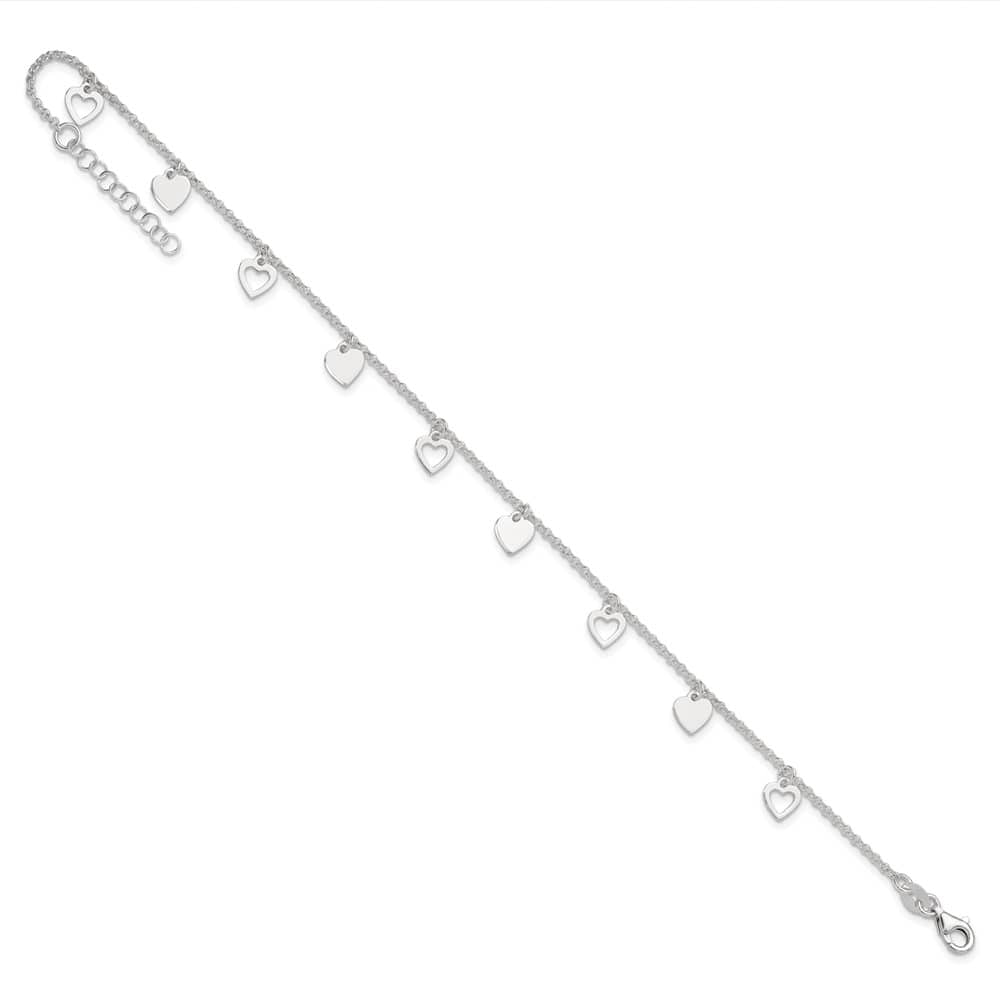 Sterling Silver Heart Charms 1.5 mm Anklet