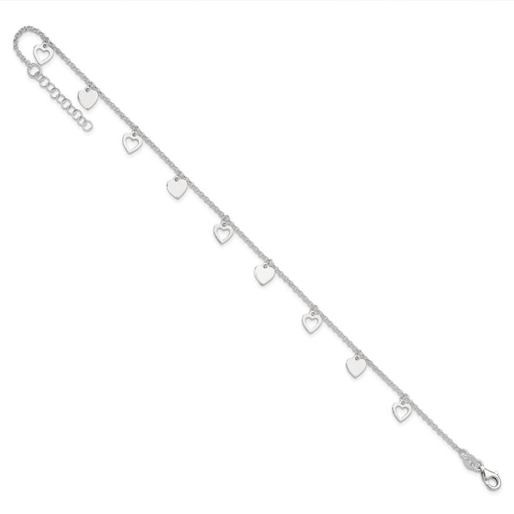 Sterling Silver Heart Charms 1.5 mm Anklet