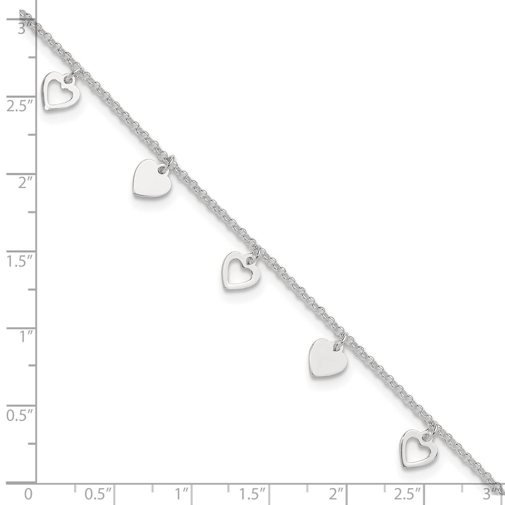 Sterling Silver Heart Charms 1.5 mm Anklet