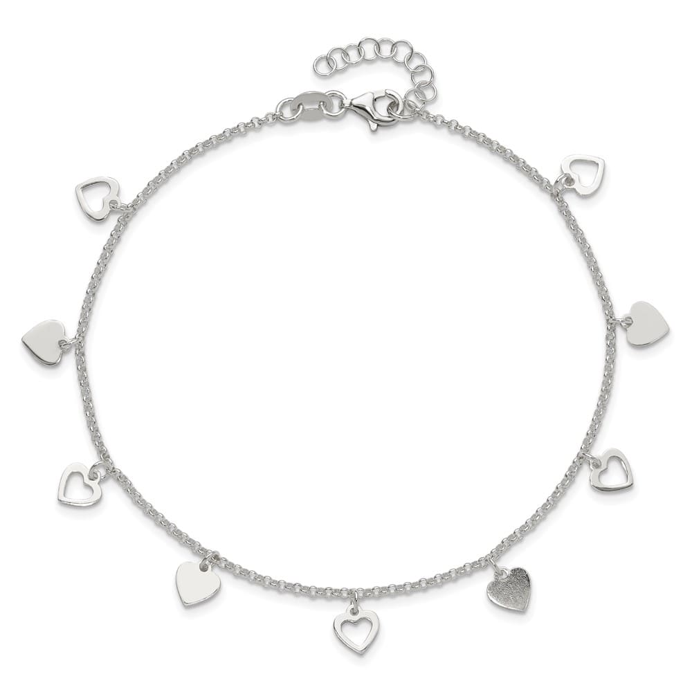 Sterling Silver Heart Charms 1.5 mm Anklet