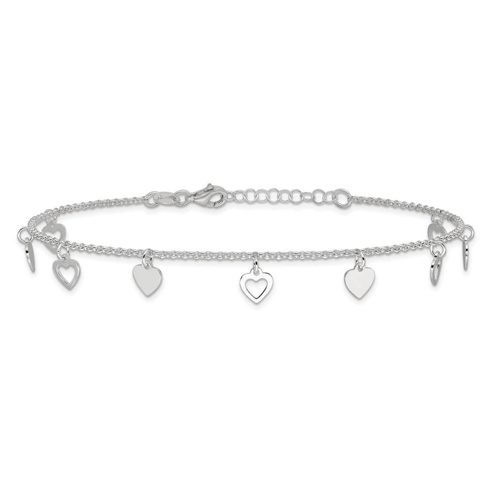 Sterling Silver Heart Charms 1.5 mm Anklet