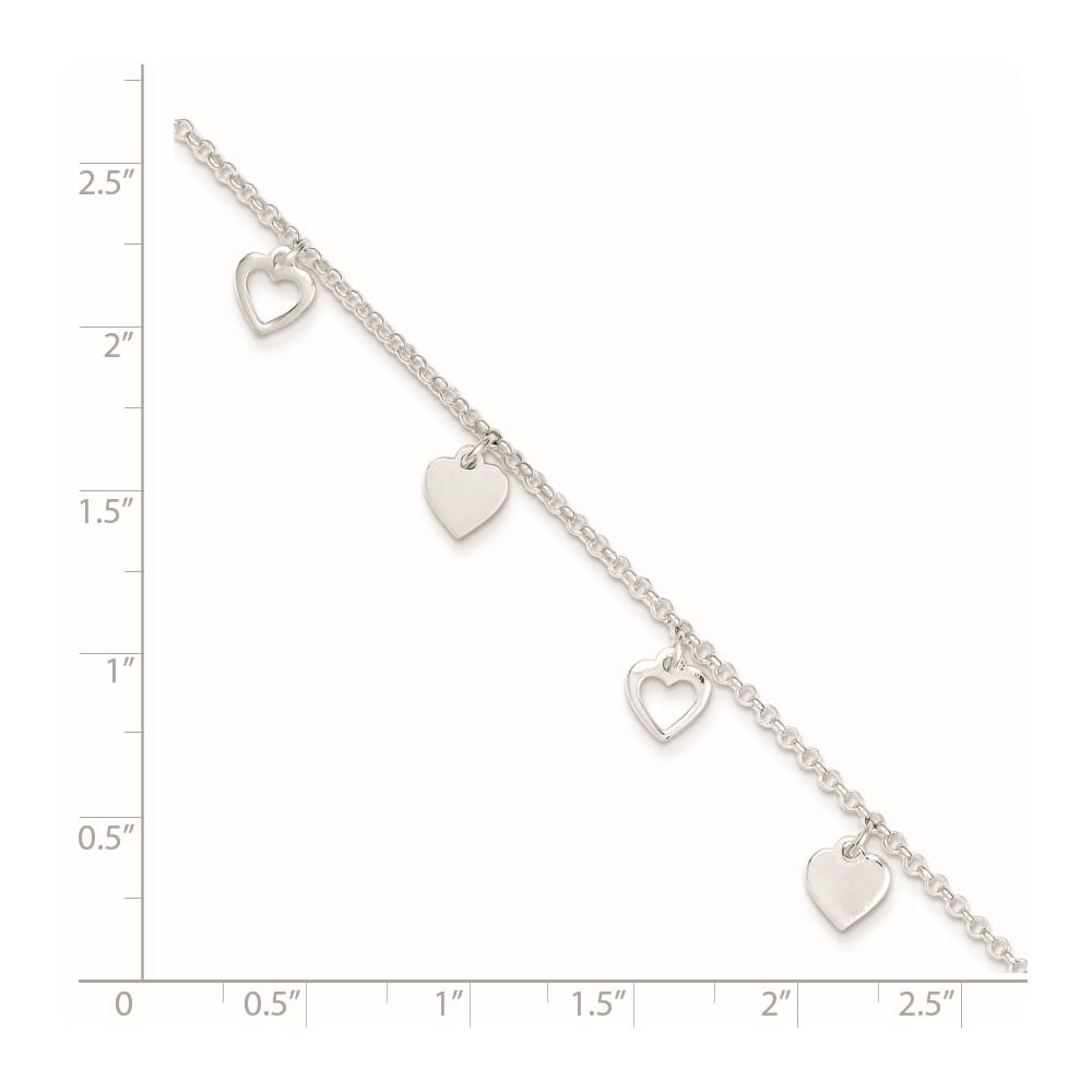 Sterling Silver Heart Charms 1.5 mm Anklet