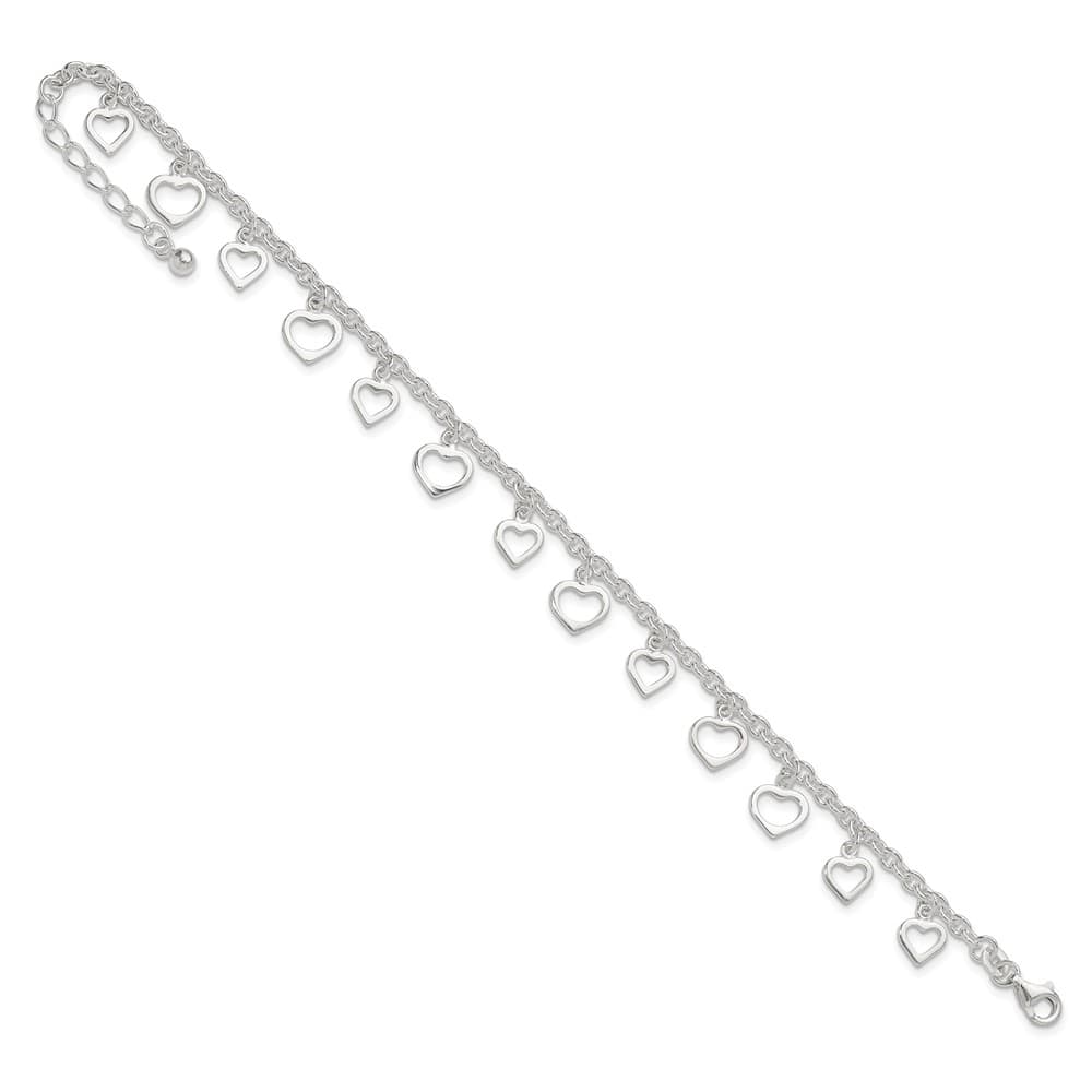 Sterling Silver Heart Charms on Cable Link Anklet