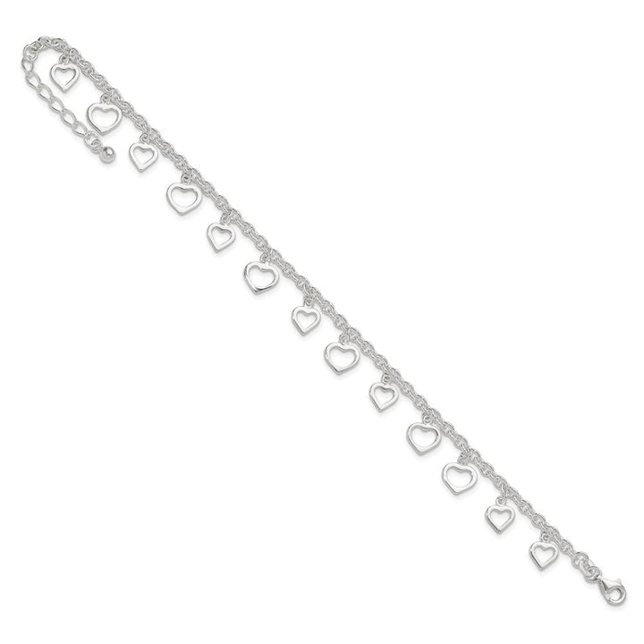 Sterling Silver Heart Charms on Cable Link Anklet