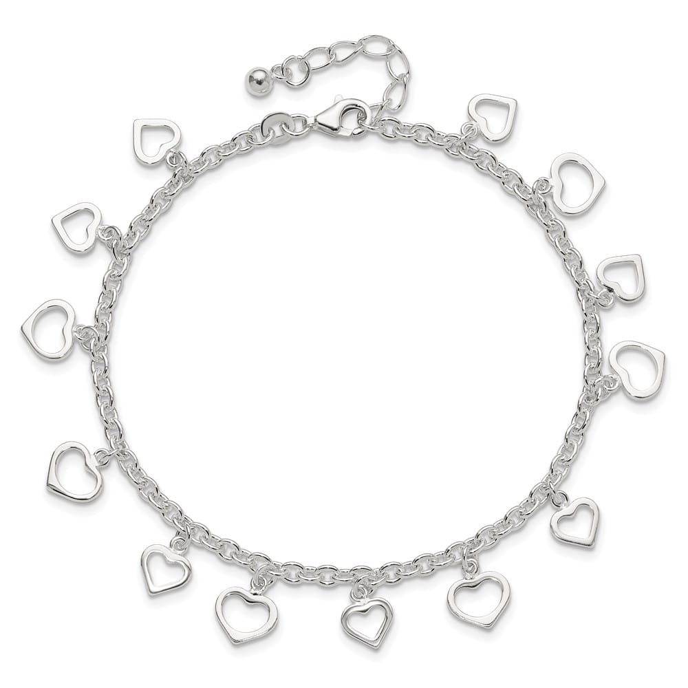 Sterling Silver Heart Charms on Cable Link Anklet