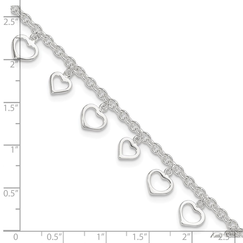 Sterling Silver Heart Charms on Cable Link Anklet
