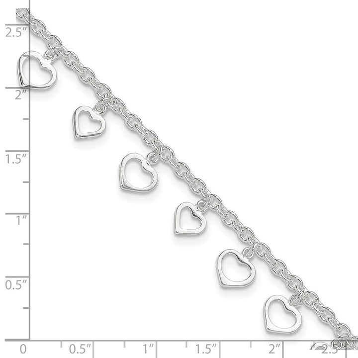 Sterling Silver Heart Charms on Cable Link Anklet