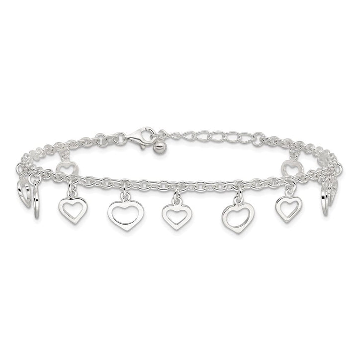 Sterling Silver Heart Charms on Cable Link Anklet