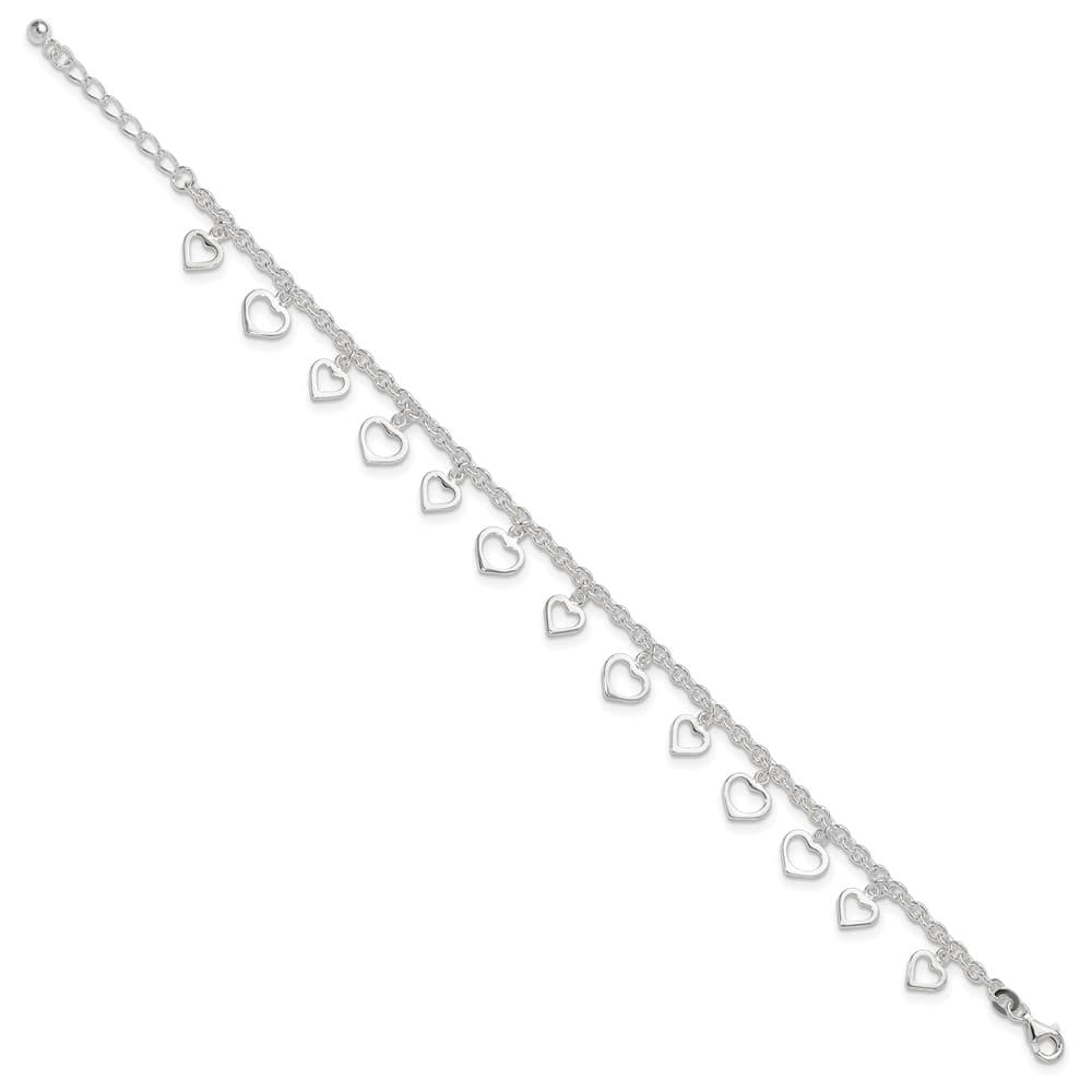 Sterling Silver Heart Charms on Cable Link Anklet