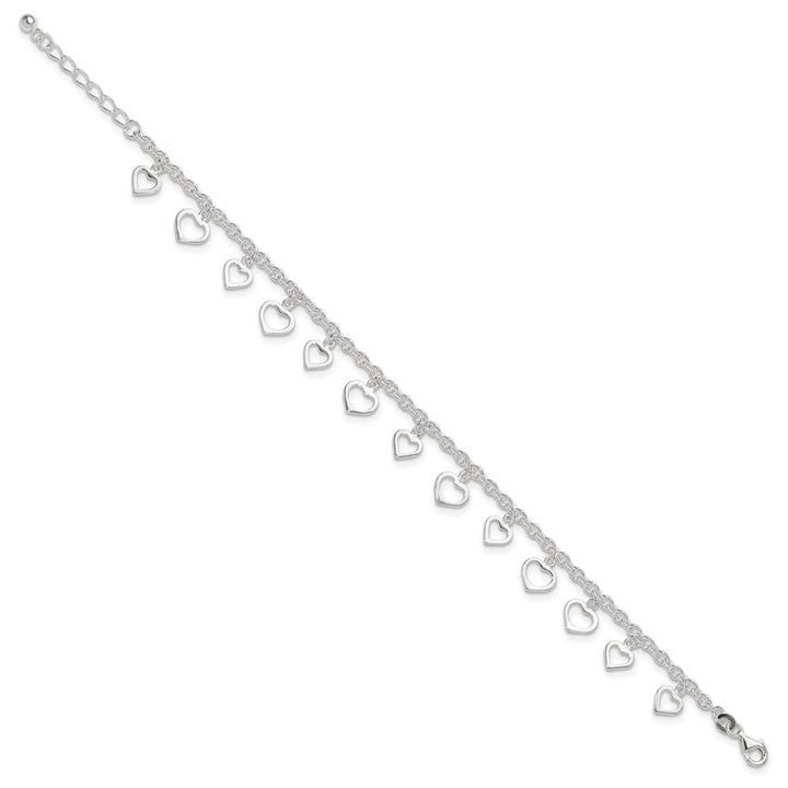 Sterling Silver Heart Charms on Cable Link Anklet