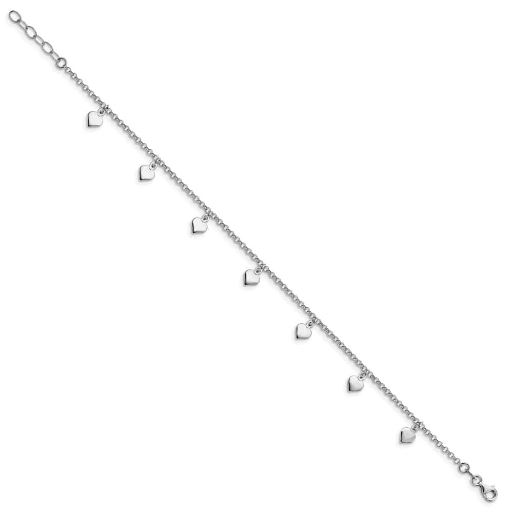 Sterling Silver Heart Charms on Rolo Link Anklet