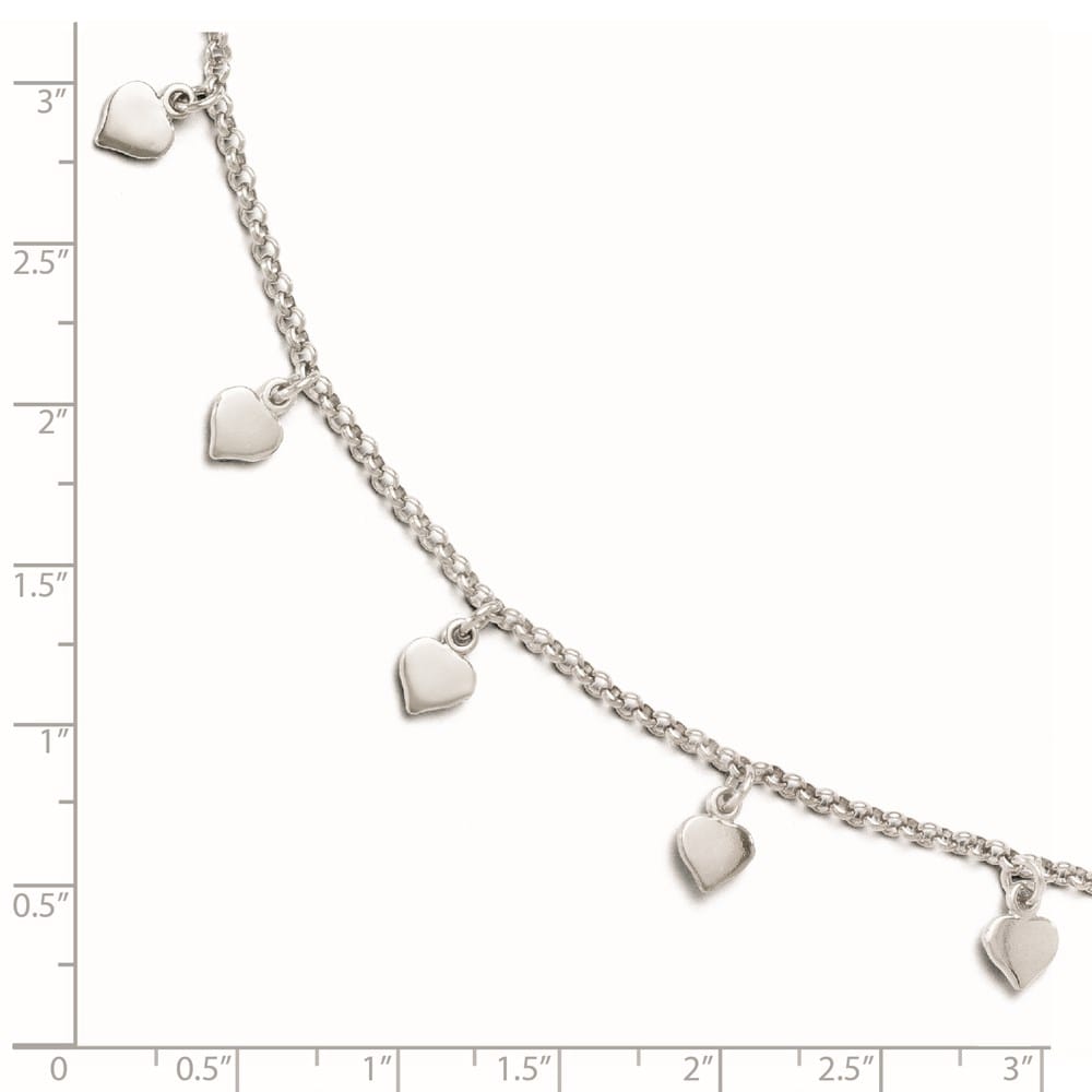 Sterling Silver Heart Charms on Rolo Link Anklet