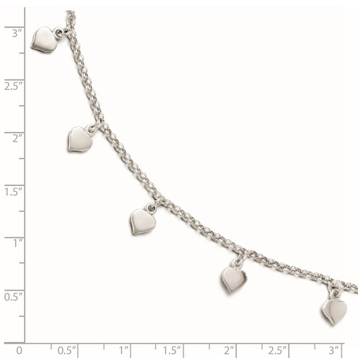 Sterling Silver Heart Charms on Rolo Link Anklet