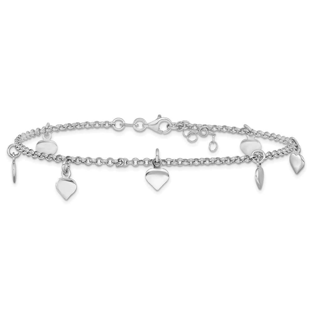 Sterling Silver Heart Charms on Rolo Link Anklet