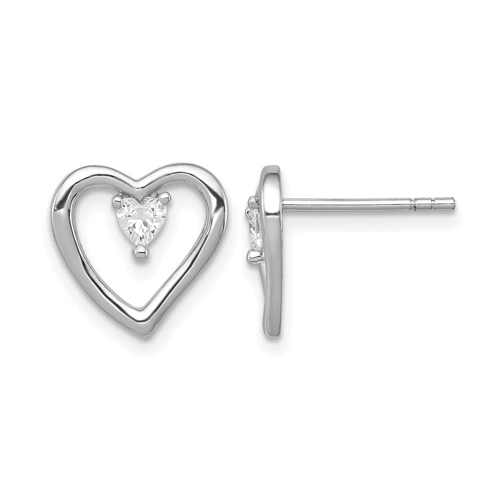 Sterling Silver Heart-Cut CZ Post Earrings
