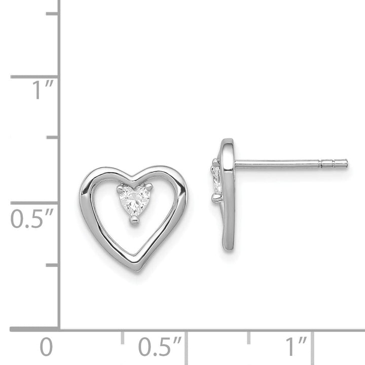 Sterling Silver Heart-Cut CZ Post Earrings
