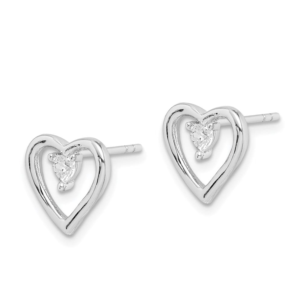Sterling Silver Heart-Cut CZ Post Earrings