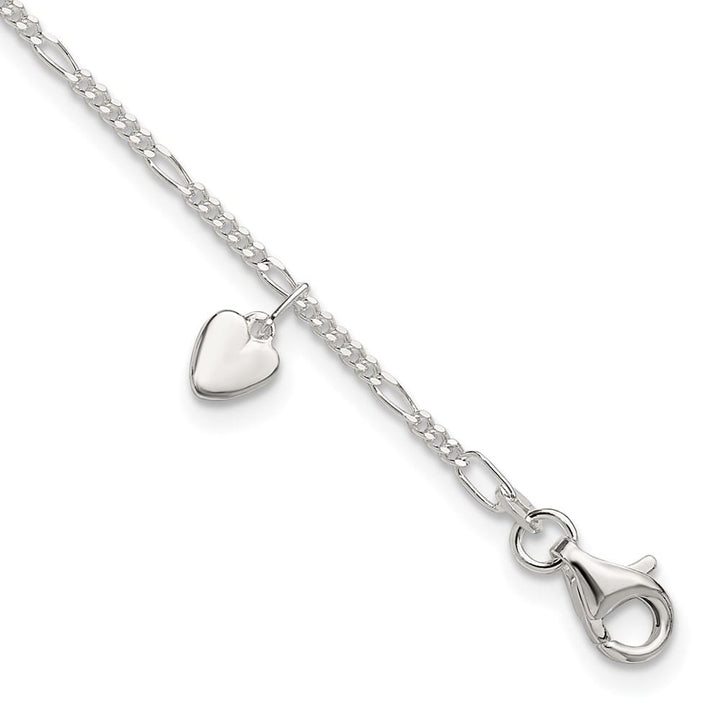 Sterling Silver Heart Dangle 1 mm Anklet — .925 sterling silver, 9 inches long, 1 mm wide, lobster clasp, 2.25 g
