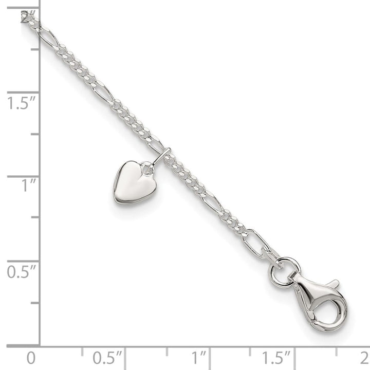 Sterling Silver Heart Dangle 1 mm Anklet