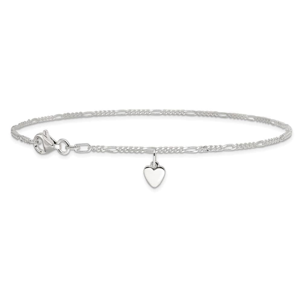 Sterling Silver Heart Dangle 1 mm Anklet