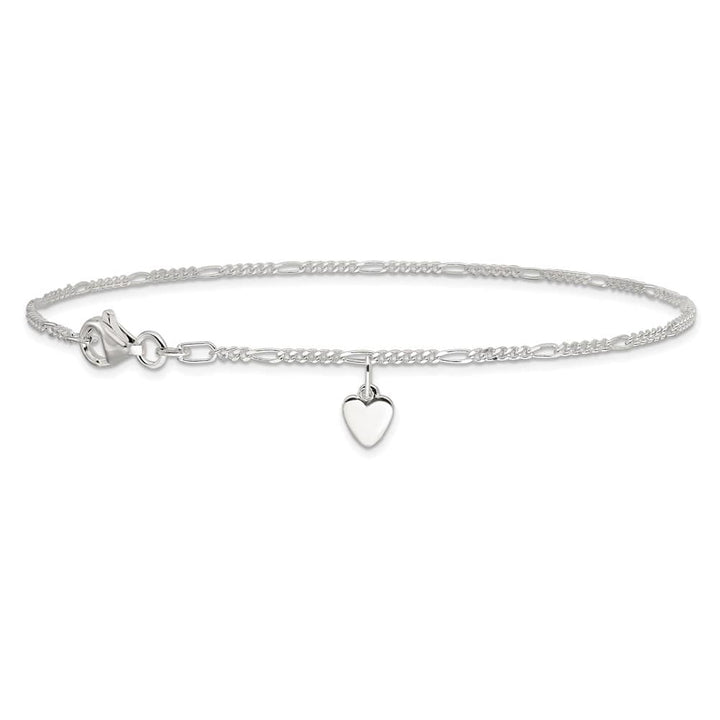 Sterling Silver Heart Dangle 1 mm Anklet