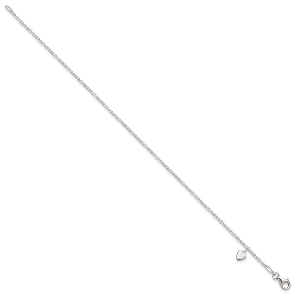 Sterling Silver Heart Dangle 1 mm Anklet