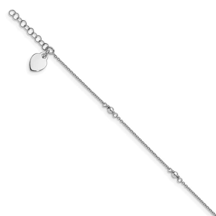 Sterling Silver Heart Dangle on Cable Link Anklet — .925 sterling silver, 9 inches long, 1 inch extension, 1 mm wide, lobster clasp, 2.03 g