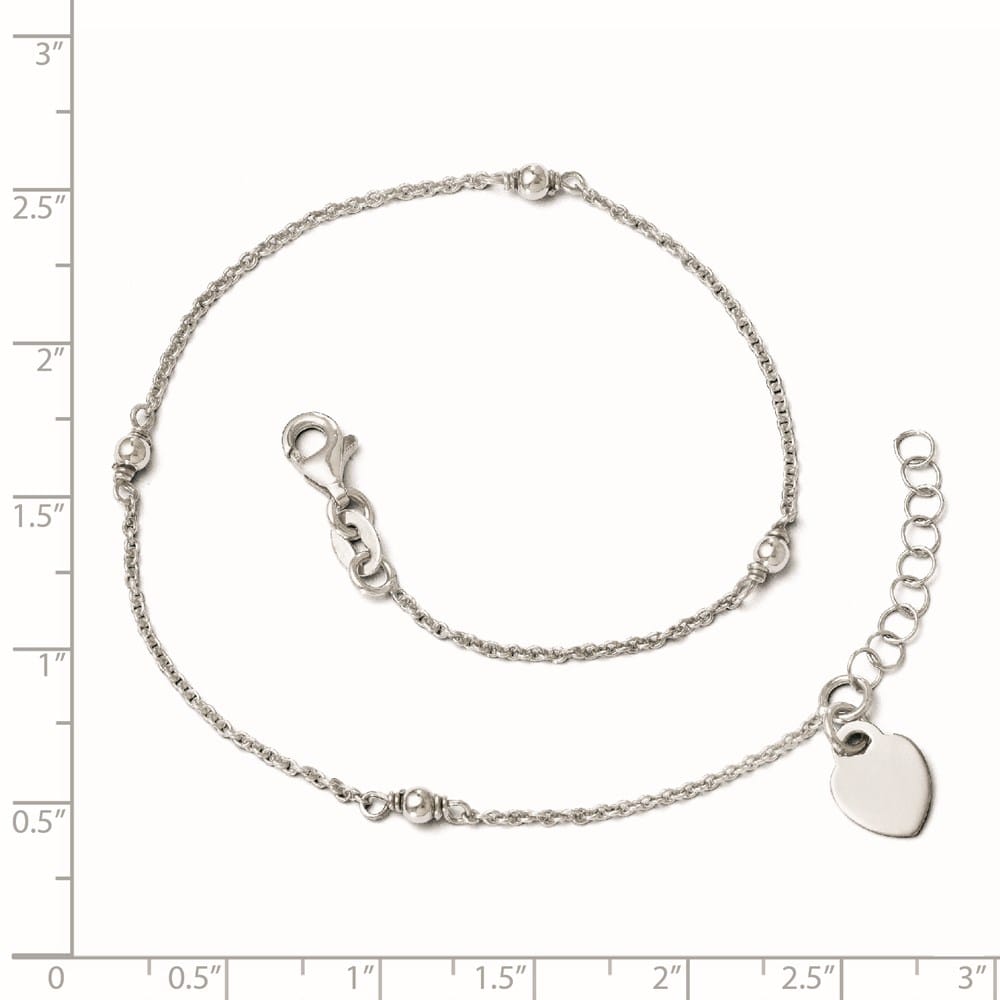 Sterling Silver Heart Dangle on Cable Link Anklet
