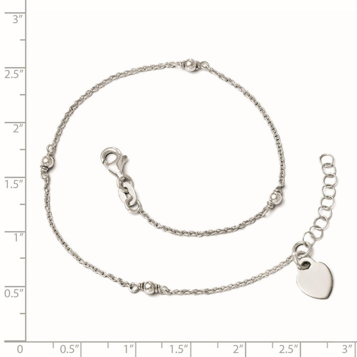 Sterling Silver Heart Dangle on Cable Link Anklet