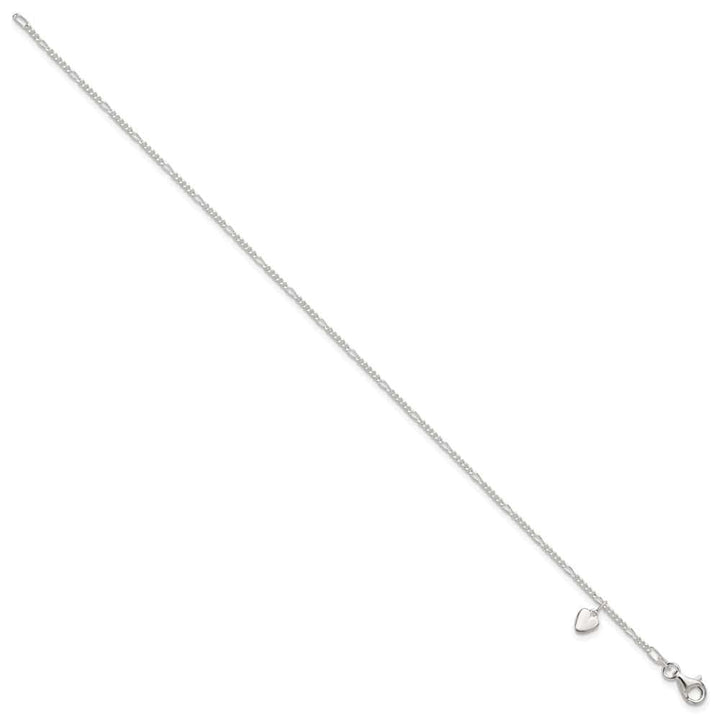 Sterling Silver Heart Dangle on Figaro Link Anklet