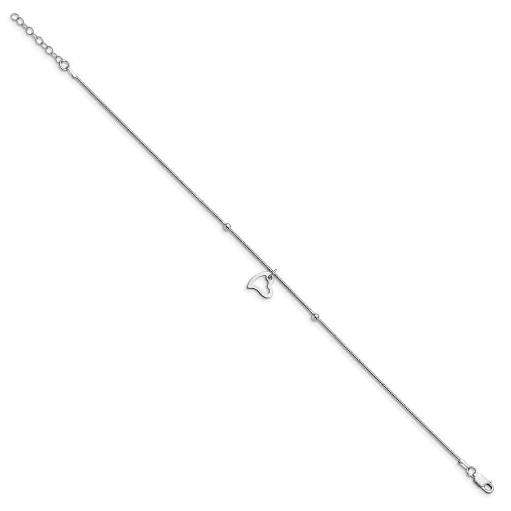 Sterling Silver Heart Dangle on Snake Link Anklet