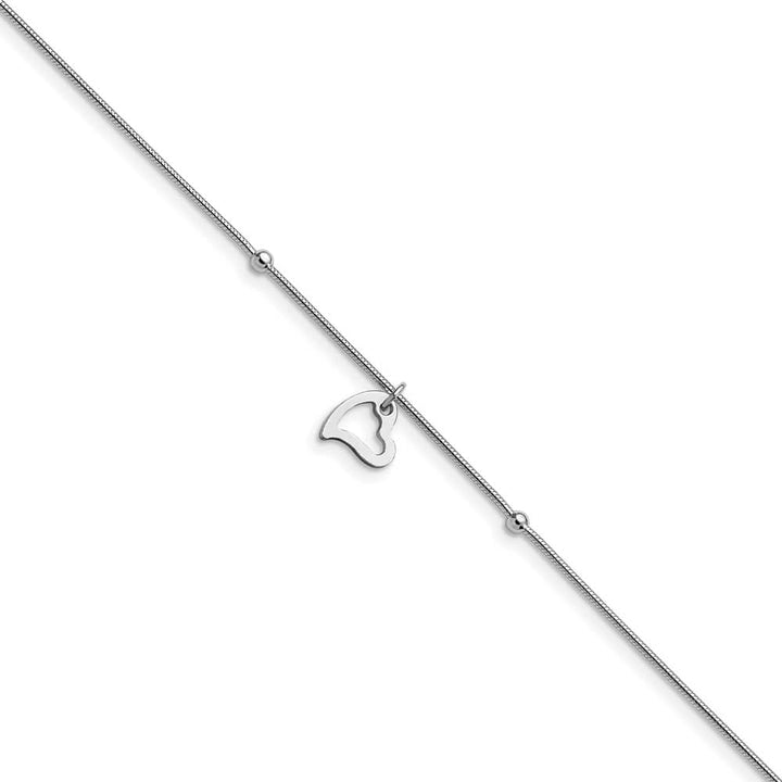Sterling Silver Heart Dangle on Snake Link Anklet — .925 sterling silver, 9 inches long, 1 inch extension, 1 mm wide, lobster clasp, 3.38 g