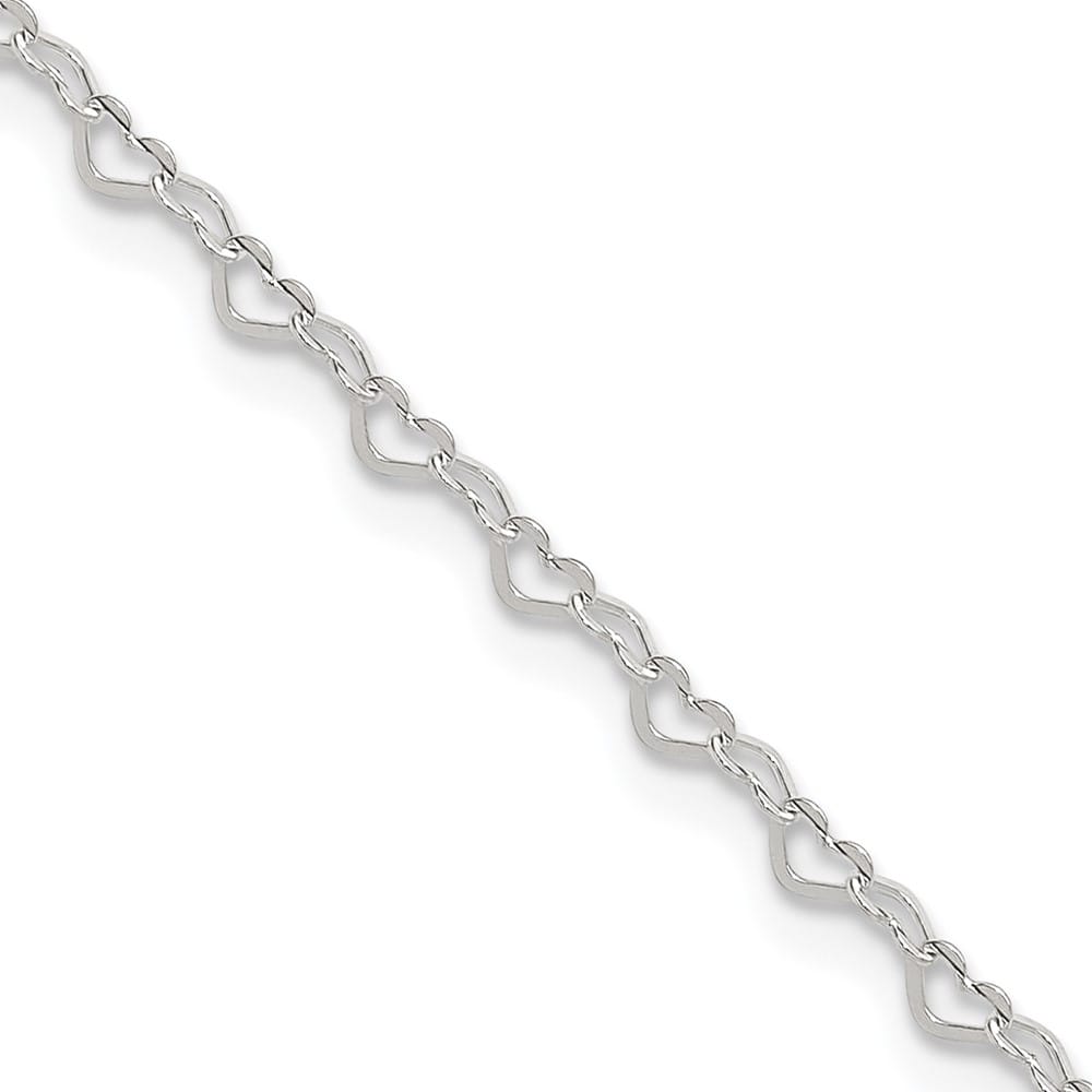 Sterling Silver Heart Link Anklet — .925 sterling silver, 10 inches long, 1 inch extension, 2 mm wide, lobster clasp, 2.03 g