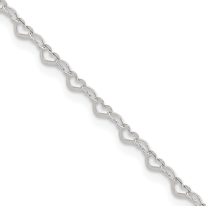 Sterling Silver Heart Link Anklet — .925 sterling silver, 10 inches long, 1 inch extension, 2 mm wide, lobster clasp, 2.03 g