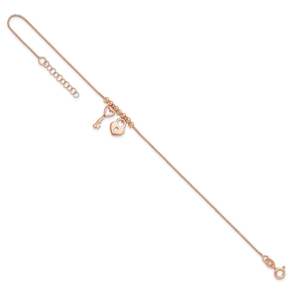 Sterling Silver Heart Lock and Key Anklet