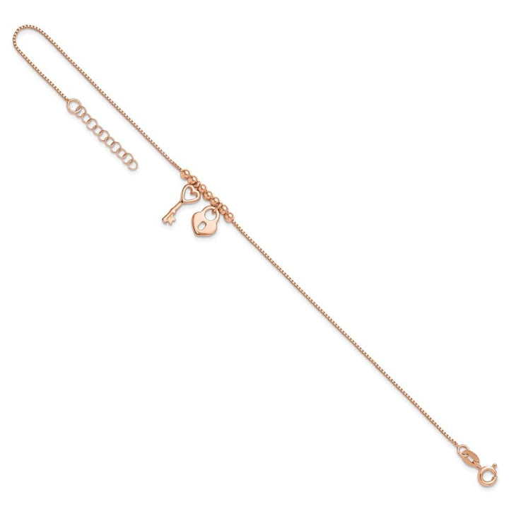 Sterling Silver Heart Lock and Key Anklet