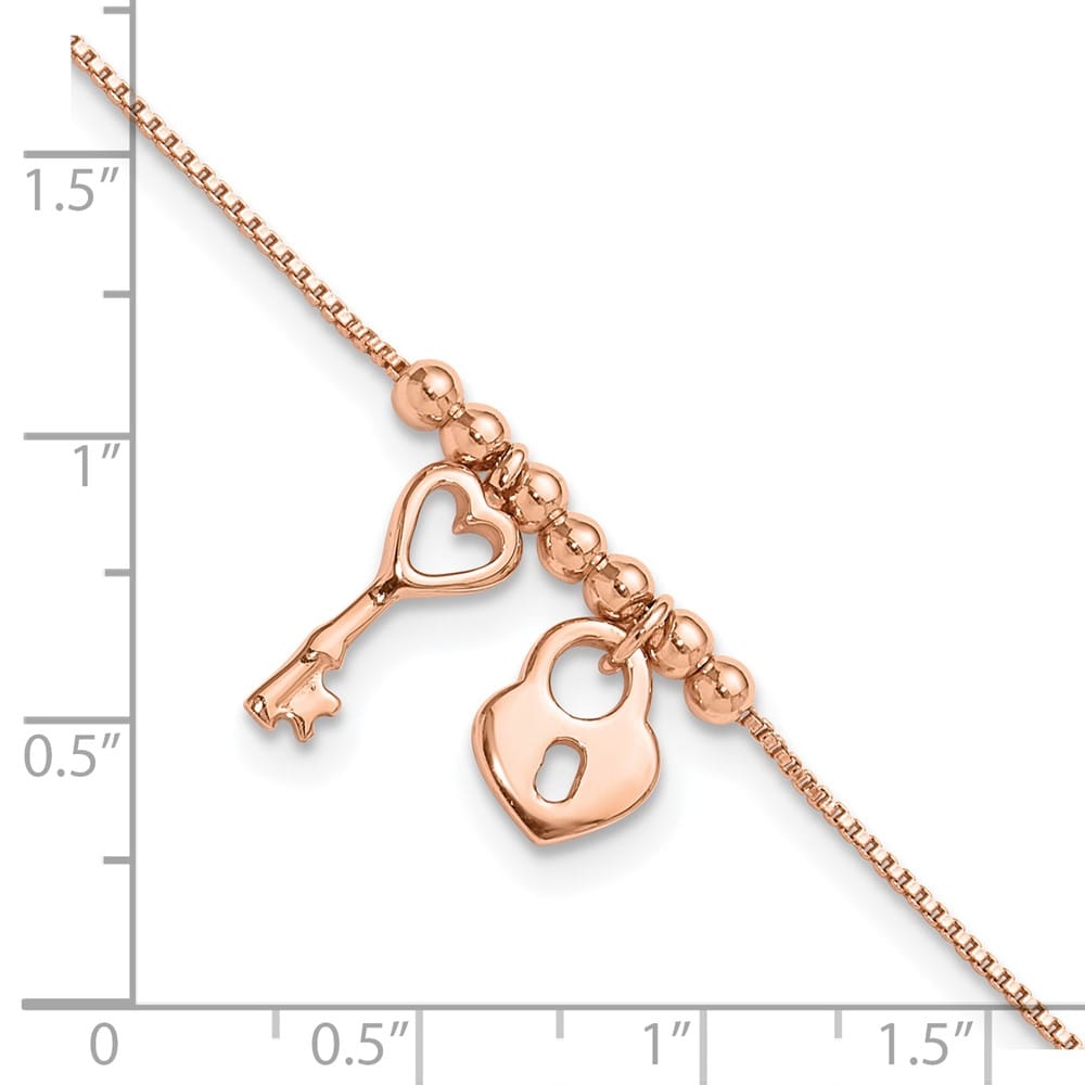 Sterling Silver Heart Lock and Key Anklet