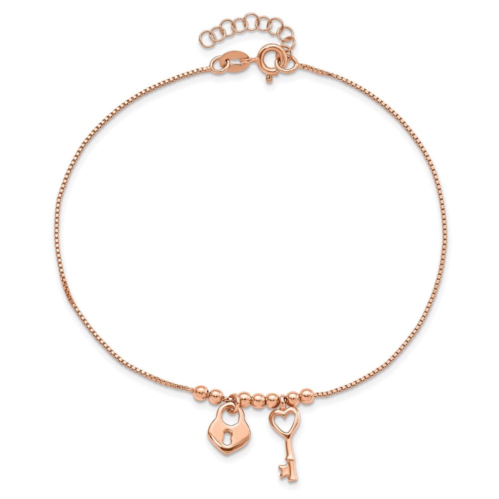Sterling Silver Heart Lock and Key Anklet