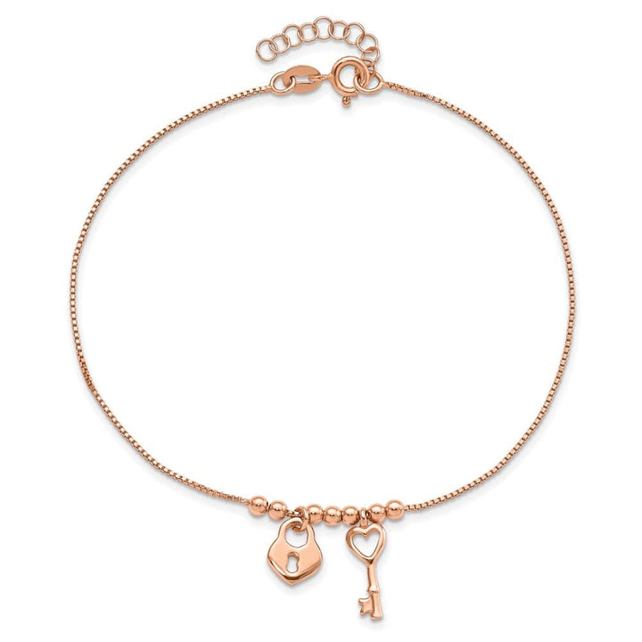 Sterling Silver Heart Lock and Key Anklet