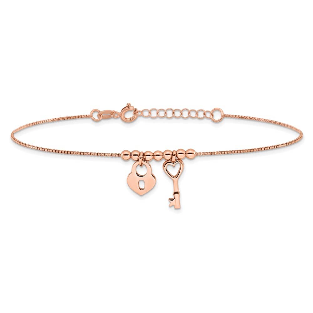 Sterling Silver Heart Lock and Key Anklet