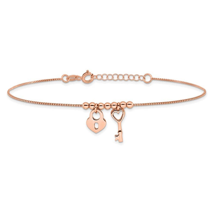 Sterling Silver Heart Lock and Key Anklet