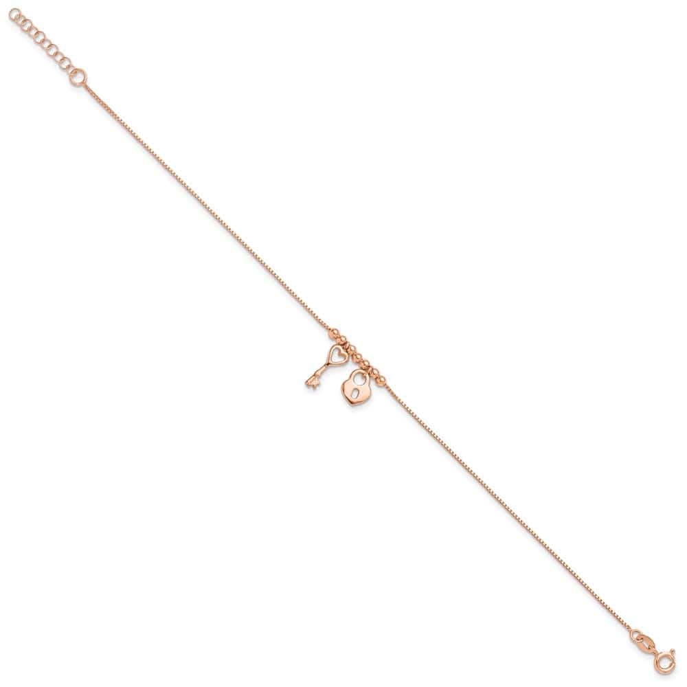 Sterling Silver Heart Lock and Key Anklet