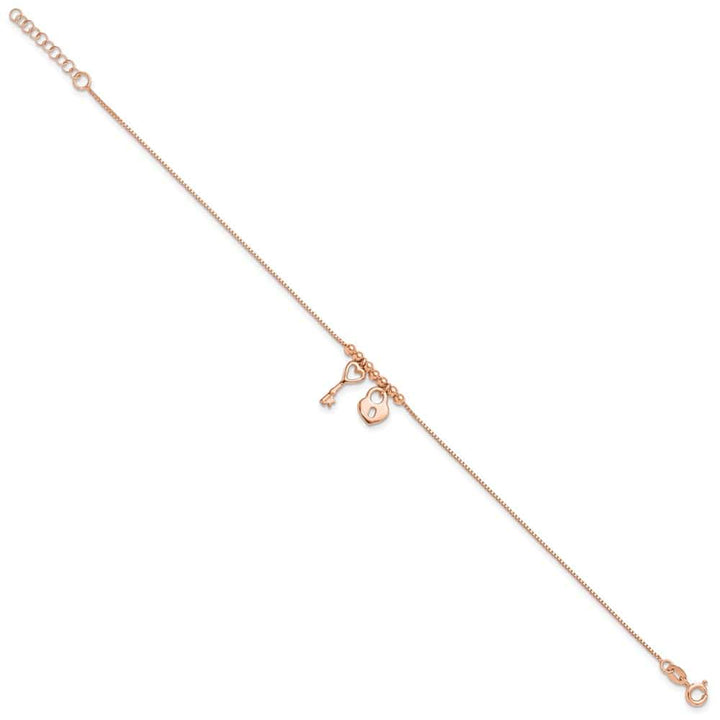 Sterling Silver Heart Lock and Key Anklet