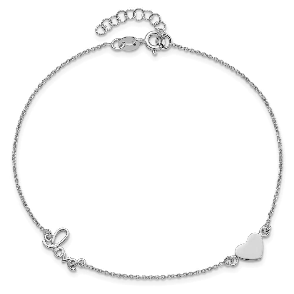 Sterling Silver Heart/LOVE Script Anklet