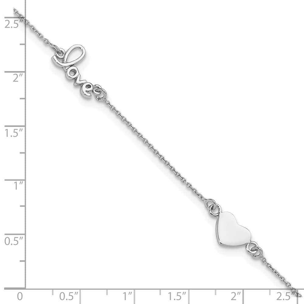 Sterling Silver Heart/LOVE Script Anklet