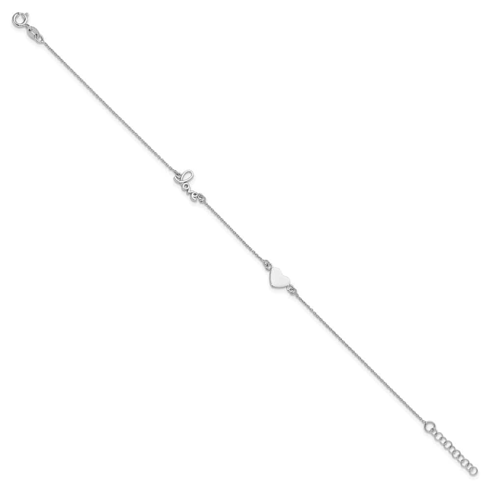 Sterling Silver Heart/LOVE Script Anklet