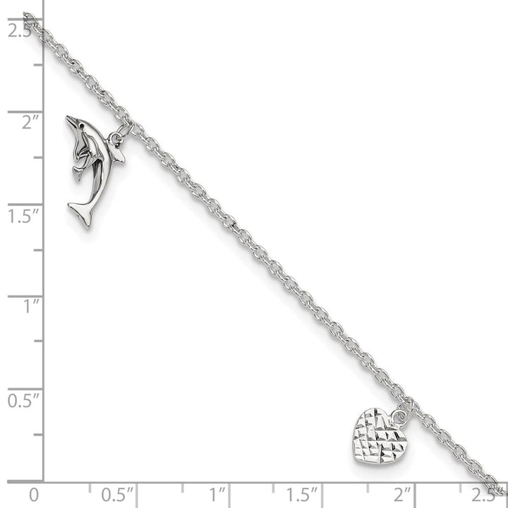 Sterling Silver Heart/Star/Dolphin Charms Anklet