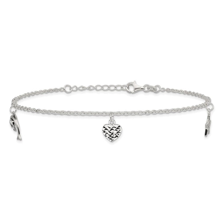 Sterling Silver Heart/Star/Dolphin Charms Anklet