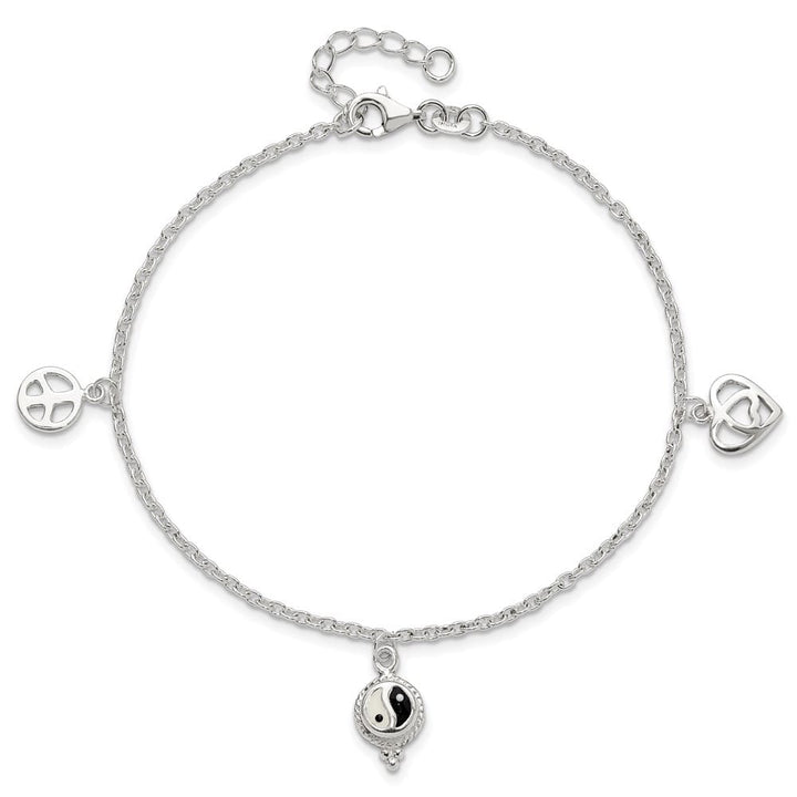 Sterling Silver Heart/YinYang/Peace Sign Anklet