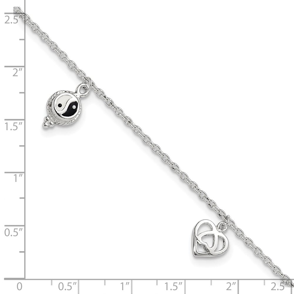 Sterling Silver Heart/YinYang/Peace Sign Anklet